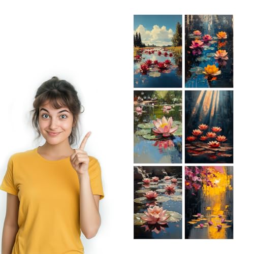 Image of SiddArtify Water Lily Wall Art Poster Print Set - Floral Canvas Prints for Living Room Bedroom Office Decor - 8x12 Sticker Pack of 6