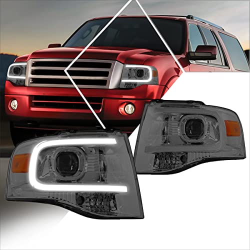 PM PERFORMOTOR Headlights Assembly Compatible with 2007-2014 Ford Expedition Projector Headlamps with LED DRL/Amber Corner
