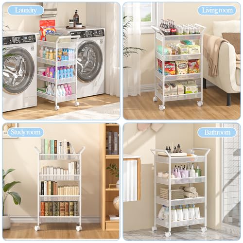 Image of 3IngSeagulls Baby Diaper Caddy Cart, 4-Tier Diaper Caddy Organizer and Storage, Rolling Utility Cart for Baby Supplies, Diaper Cart with Wheels for Bedroom, Nursery, Changing Table, White