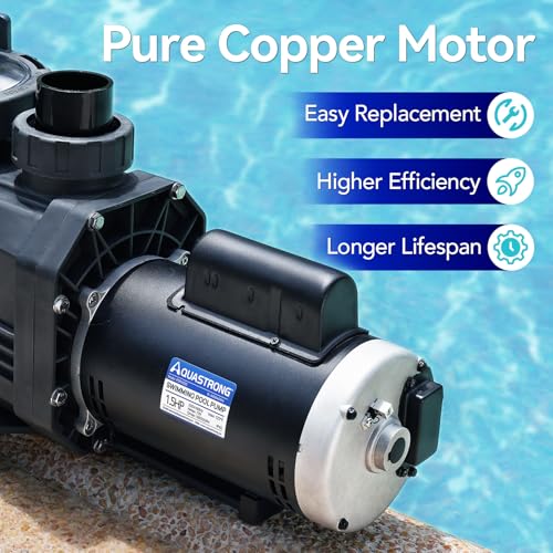 Aquastrong Riptide Series 1.5 HP In/Above Ground Pool Pump, 220V Single Speed, Up to 6,604 GPH High Flow, Pure Copper Motor, Energy Efficient, Self Priming with Filter Basket by AQUASTRONG - Image 5