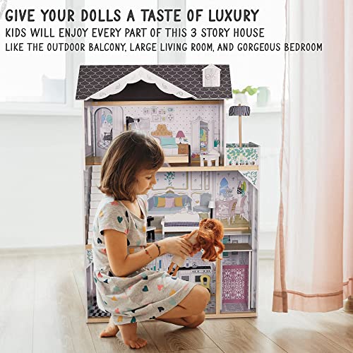 Lil' Jumbl Kids Wooden Dollhouse, With Elevator, Balcony & Stairs, Accessories & Furniture Included X-Large 3 Story Easy To Assemble Doll House Toy #TOP7