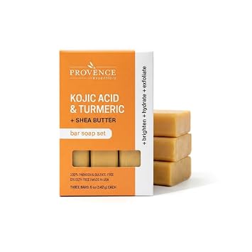 Kojic Acid & Turmeric Bar Soap with Shea Butter, Face & Body Cleansing Bar, Helps Improve Appearance of Uneven Tone, Moisturizing, Paraben & Sulfate Free 3x5oz, Kojic Acid & Turmeric