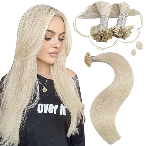 Moresoo U Tip Hair Extensions Real Human Hair Blonde 18 Inch Hot Fusion Nail Tip Hair Extensions Platinum Blonde 1g/s 50g/Pack #60