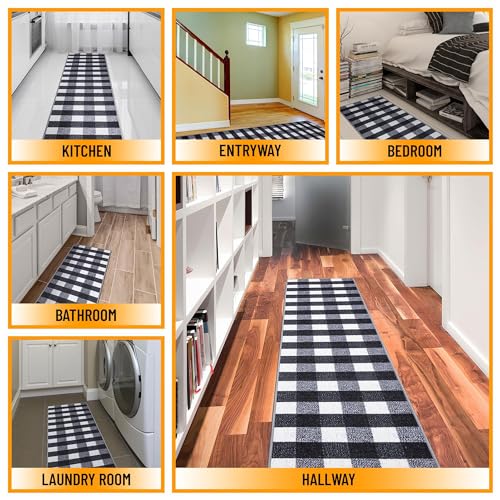 Machinewashablecheckeredbuffaloplaiddesignnonsliprubberback3x10traditionalrunnerrugforhallwaykitchenbedroomlivingroom27x910blackcheckered  Urban Country Home Decor Machine washable checkered buffalo plaid design non slip rubberback 3×10 traditional runner rug for hallway kitchen bedroom living room 27 x 910 black checkered  urban country home decor