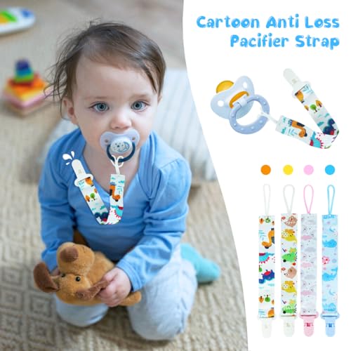 Image of SNOWIE SOFT 4pcs Anti Lost Pacifier Strap Clip for Toddlers Cartoon Fabric Pacifiers Clip for Soother, Anti Lost Baby Pacifier Attaching Strap