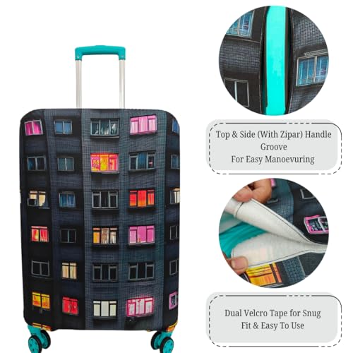 Image of Printed Travel Luggage Cover for Suitcase - Stretchable & Scratchproof Trolley Bag Protector (1, City Lights, Medium)