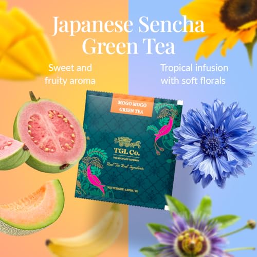 Image of TGL Co. Mogo Mogo Green Tea Infusion - Fruity & Floral (16 Tea Bags) | Japanese Sencha Tea | Rich in Anti Oxidant | Refreshing | No Artificial flavor | Improve Digestion (Pack of 3)