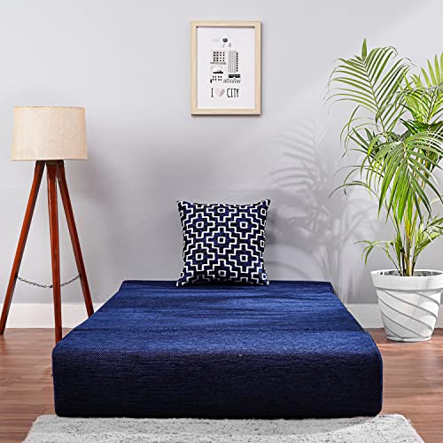 Image of Convertible Fabric Sofa Cum Bed | Foldable Double Foam & Washable Cover with Cushions | Modern Design Use Living Room & Guest Room (Moshi-Blue-Multi-Square, 3X6 Ft)