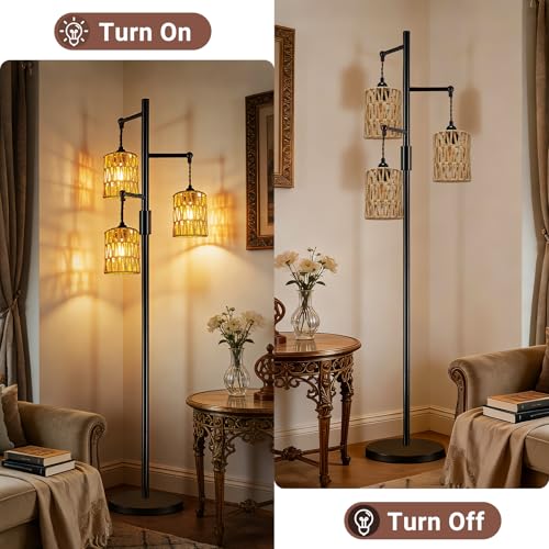 Image of 3 Pack Rattan Lamp Shades Boho Hanging Light Lamp Shades, Woven LampShades for Floor Lamps Rattan Pendant Lights Boho Lamp Ceiling Light, Table Lamps, Plug in Pendant Light