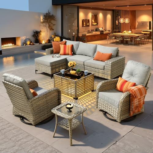 ovios 8-Piece Patio Furniture Set with L-Shape Sofa Chaise, Outdoor