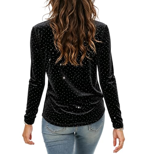 Rhinestone Top for Women Bling Blouses Concert Tops Sparkly Womens Fall Fashion 2026 Gabanes para Mujer Elegantes Black - image 4
