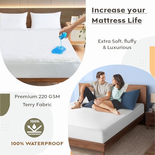 Image of Ayka 100% Waterproof Cotton Terry Mattress Protector Queen Size Breathable Hypoallergenic Noiseless Ultra Soft Fitted Bed Protector 78x60 inch Mattress /Bed Cover (Queen 78*60 inch | 6.5x5 ft, White)