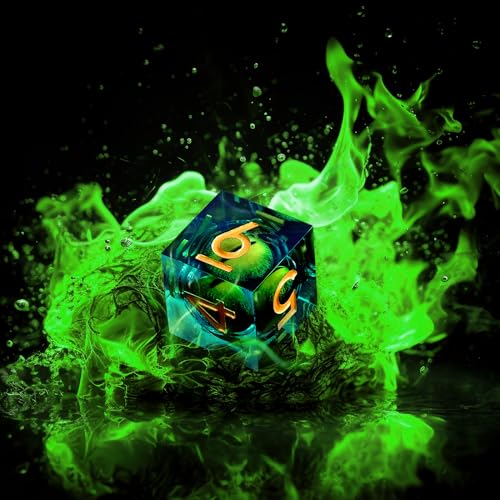 DND Dice Set – Dragon Eye Liquid Core Sharp Edge Resin Dice Set 7pcs with Metal Gift Box for RPG and Role Playing Games by GiGiGuGu(Green)