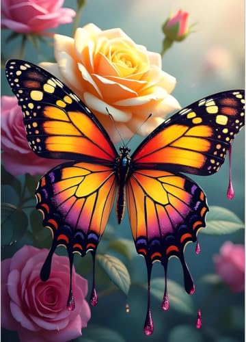 Image of Butterfly & Flower Stamped Cross Stitch Kit, Embroidery 11.8x15.7in | Flowers 11CT Needlepoint Counted Cross Stitch Kits for Beginner, Printed Embroidery Kit Art Craft for Home Wall Decor