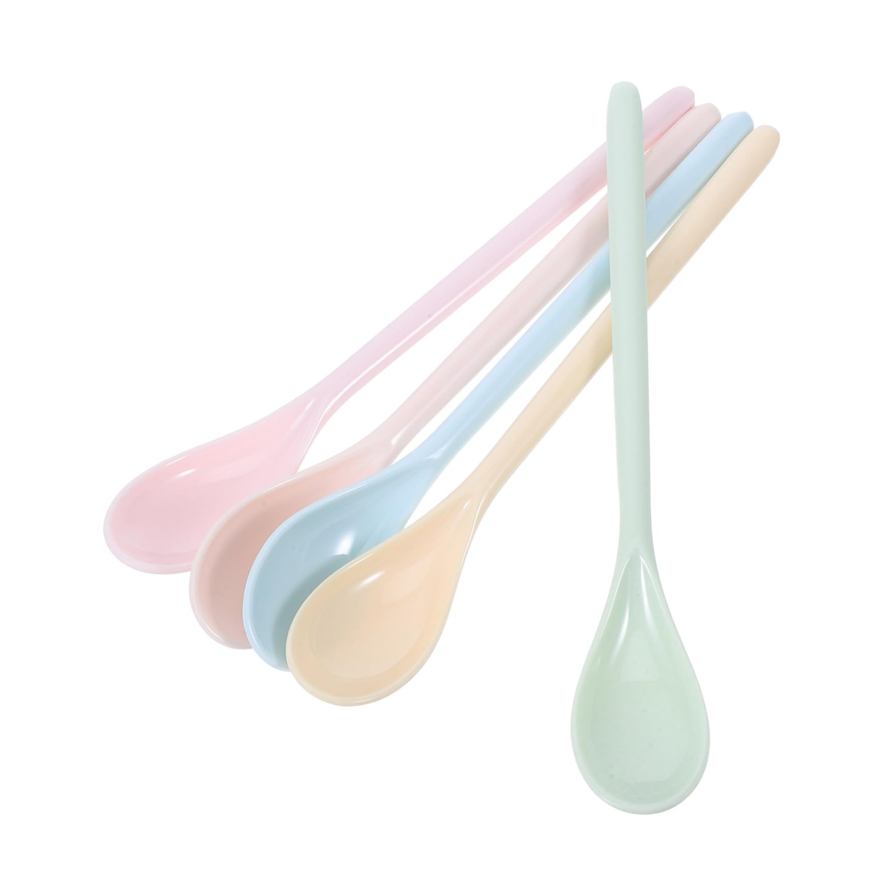 SOESFOUFU 5 Pcs Long Handle Spoons for Childsafe Plastic Stirring and Serving Spoons for Home and Kindergarten Use Engaging Dining Experience with Solid Colors