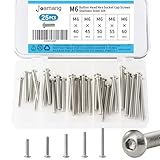 Joamang M6 x 40mm 45mm 50mm 55mm 60mm Button Head Socket Cap Screws Bolts, Stainless Steel 304, Metric Allen Hex Drive, Bright Finish, Fully Threaded, Assortment Kit 25PCS