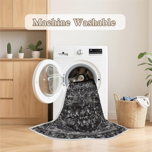 Tapis de salon lavable noir pour une décoration d'intérieur chaleureuse
