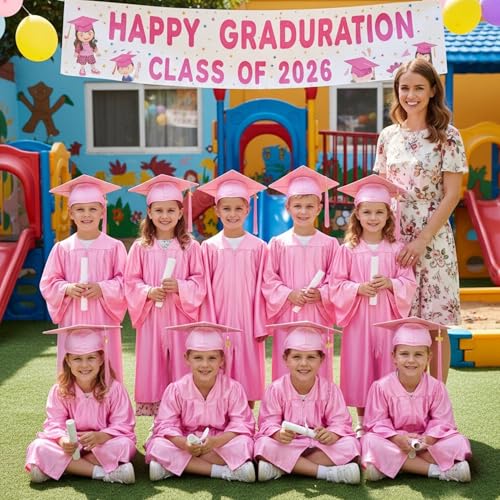 Image of Shiny Preschool Kindergarten Graduation Cap Gown Set for Kids With 2026 2025 Tassel Charm