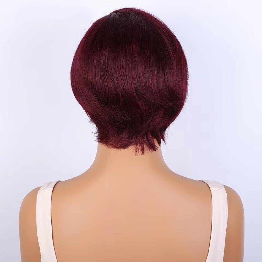 Haarpflege Maschinell Gefertigte Gerade Bob-Perücke Echthaar Vorgeschnitten Mit Babyhaar Für Schwarze Frauen(Rood)