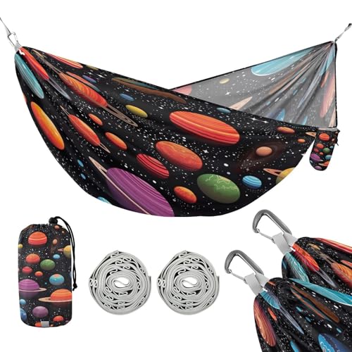 ATTX Galaxy Planets Camping Hammock - Lightweight & Portable Hammocks, Heavy Duty 330lbs Capacity for Indoor, Hiking, Backpacking, Travel, Backyard, Beach#256