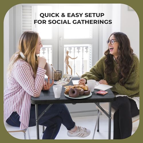 Image of Our Modern Space 34 inch Square Foldable Table with Built in Handle & Steel Legs | Heavy Duty Portable | Perfect for Party, Dining, Wedding, Events, Picnic Indoor, Outdoor, Camping, Utility, Temporary