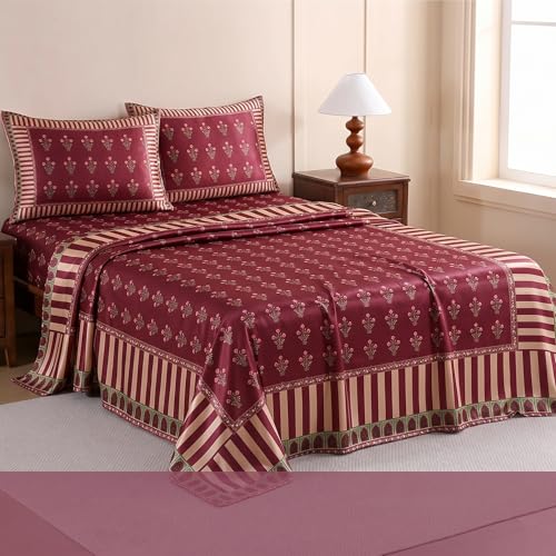 Image of Ishro Home Premium Bedsheet for Double Bed with 2 Pillow Covers - Cloud Cotton Bedsheet, Soft, Silky Smooth & Wrinkle Resistant, Luxury Printed Design (Flat Double Bed Size, Milan Royale)