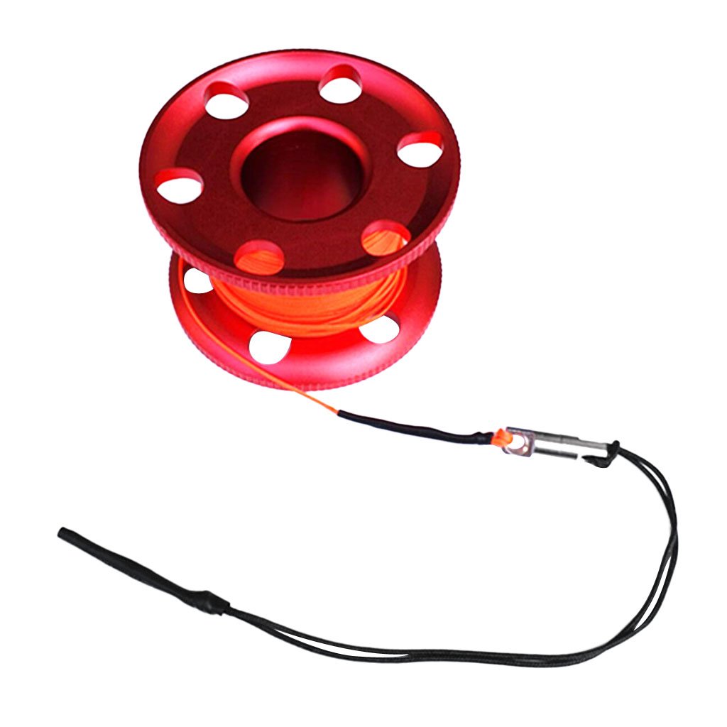 Sharplace 50m Bobine de Doigt de Plongée sous-Marine Plongée en Apnée Finger Spool Reel en Alliage Aluminium/Acier Inoxydable - Rouge, 50 m