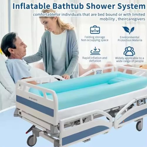 Aufblasbare Badewanne,Aufblasbare Badewanne Mit Wassersack Und Luftpumpe Duschset,Hilfsmittel Für Das Baden Am Bett,Für Menschen Mit Behinderung,Ältere Menschen Und Bettlägerige Patienten(Blau)