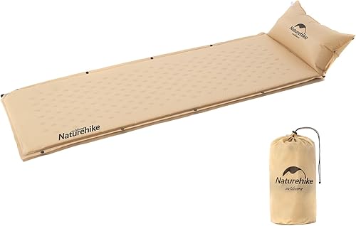 Naturehike Almohadilla de dormir de inflado rápido, almohadilla de espuma viscoelástica con almohada para camping, hogar, jardín, color amarillo