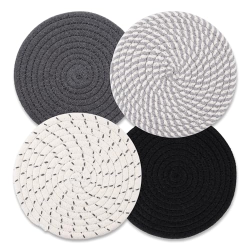 Trivets for Hot Dishes, Hot Pads for Kitchen, 7” Trivets for Hot Pots and Pans, Pot Holders for Kitchen, Pot Holders Heat Resistant 4-Pcs, Kitchen Essentials for New Home