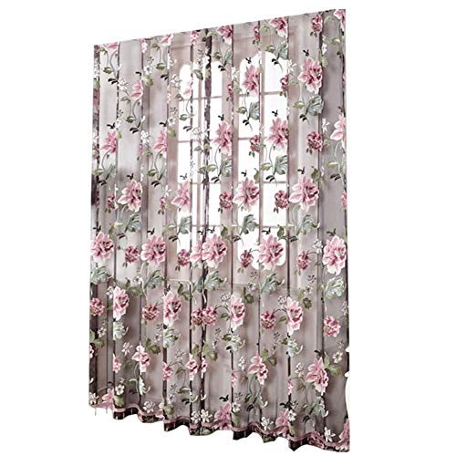 Rideaux Voilages Floral Tulle Rideau Élégant Motif Ruban Assorti Broderie Porte Fenêtre Balcon Fleur Imprimer Tulle pour Le Salon Et Chambre À Coucher