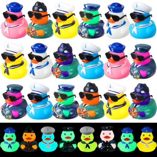 Rotatingpals 24 Pcs Christmas Cruise Ducks Light up Rubber Ducks Glow in The Dark Cruise Ship Hiding Accessories 2.4'' Nautical Sailing Rubber Decor for New Years Eve Christmas Party Favor Birthday