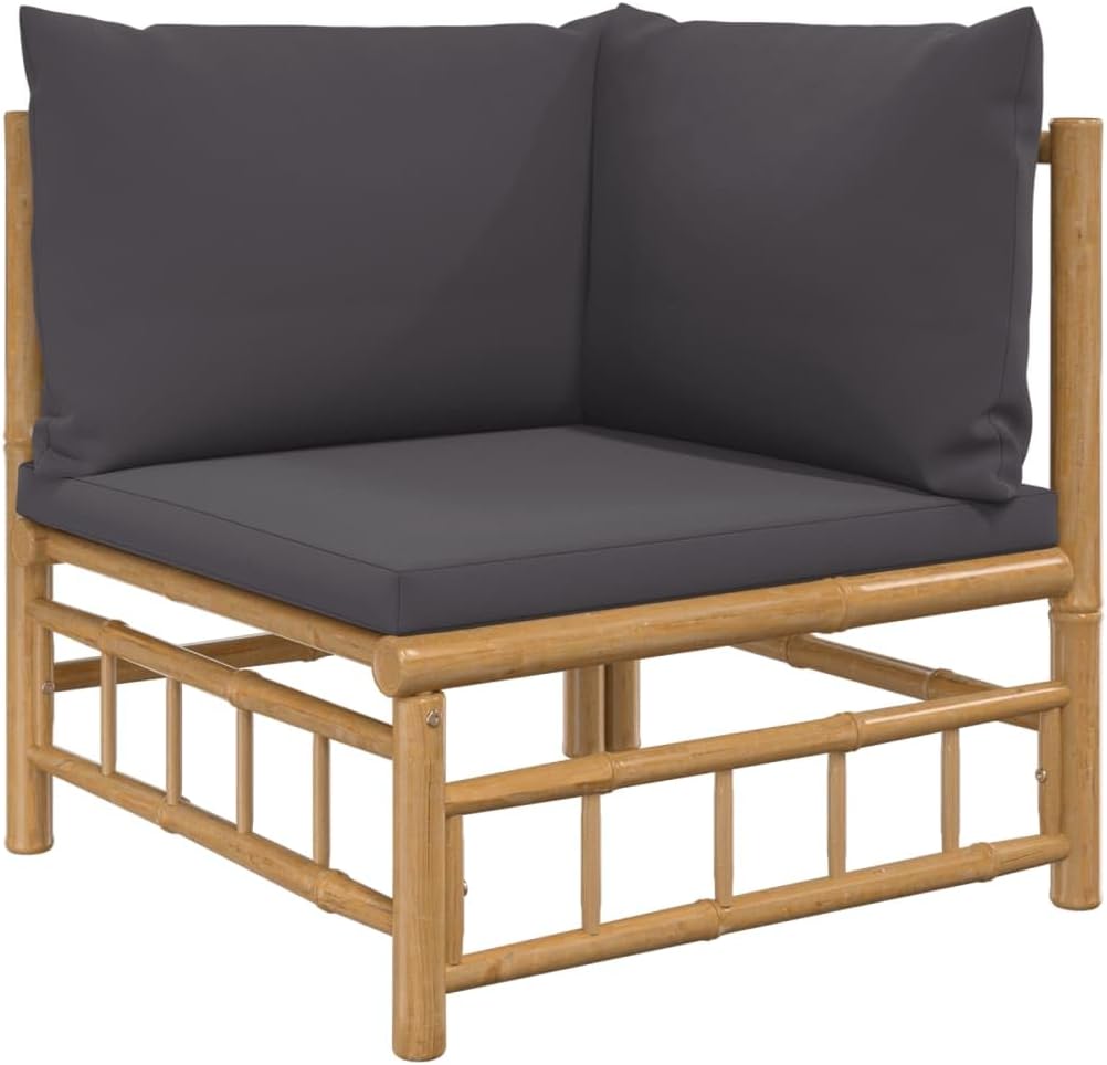 vidaXL Bamboo 3-Piece Outdoor Lounge Set - Includes Middle and Corner Sofas, Dark Gray Polyester Cushions - Perfect for Patio, Farmhouse Style