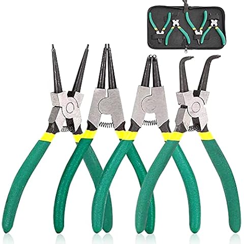 Queta 4pcs 7-Inch Snap Ring Pliers Set Heavy Duty Internal/External Circlip Pliers Kit with Straight/Bent Jaw CR-V Steel for Ring Remover Retaining C Clip Pliers with Storage Bag Cover