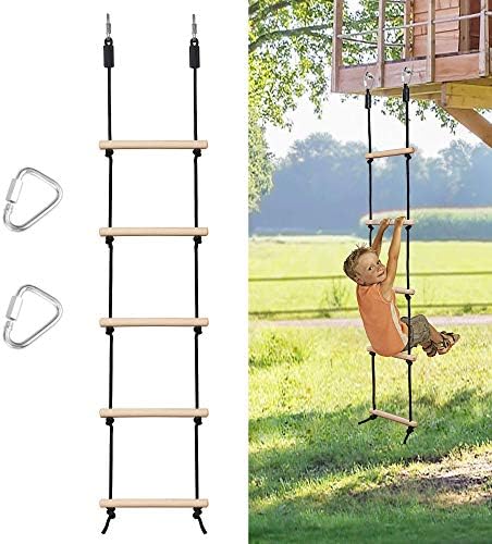 Rope Ladder for Kids, Wooden Climbing Obstacle Swing Ladder