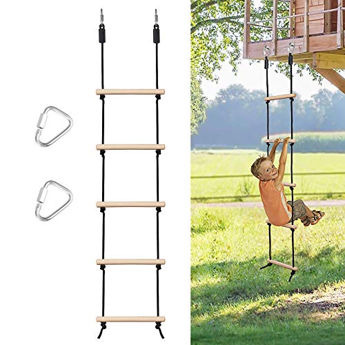 MONT PLEASANT Rope Ladder for Kids Climbing Obstacle Wooden Swing Rope Ladder with 2 Hooks for Kids Climbing Game Hanging Ladder for Swing Accessories Playground Play Set