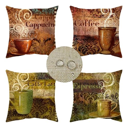 Housse de coussin imperméable de canapé carré 30x30 cm décor café latte - 2
