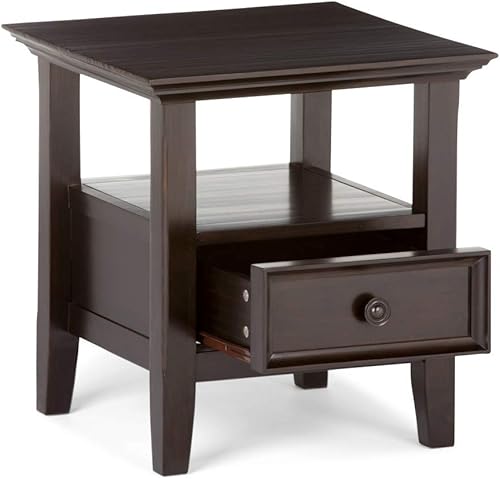 Miniatura 4 de SIMPLIHOME Amherst Mesa auxiliar cuadrada de transición de madera maciza de 19 pulgadas de ancho en color marrón nogal, para sala de estar y