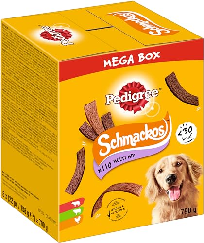 Pedigree Hundesnacks Hundeleckerli Schmackos Mixbox, 110 Stück - 790g, 22 Stück (5er Pack)