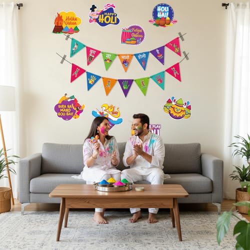 Image of Party Propz Holi Decoration Items for Home - 12 Pcs Bura Na Mano Holi Hai and Theme Banner and Unique Cutouts for Decoration for Home, Office, Party (Cardstock)