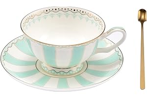 Elegant Bone China Tea Cup and Saucer Set with Matching Spoon for...