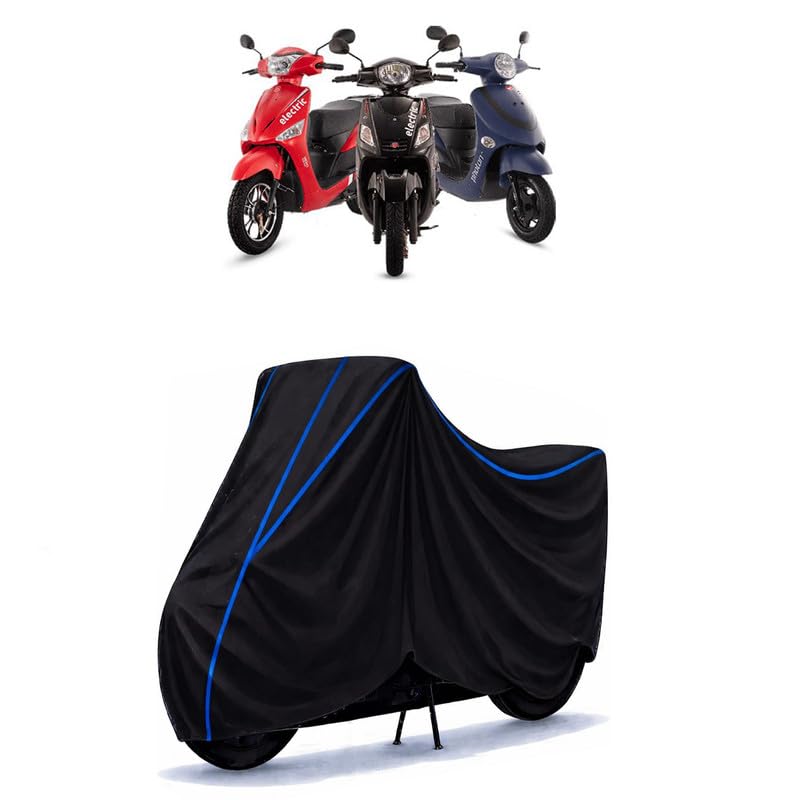 Image of Scooty Cover Water Resistant for Electric | Universal Scooter & Bike Cover | Heavy Duty UV Dust, Rain & Scratch Protection Weather Indoor Outdoor | Black with Blue Piping