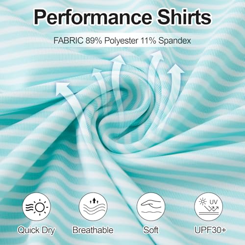 Image of Golf Shirts for Men - Dry Fit Moisture Wicking Short Sleeve Performance Sport Casual Striped Collared Mens Polo Shirt
