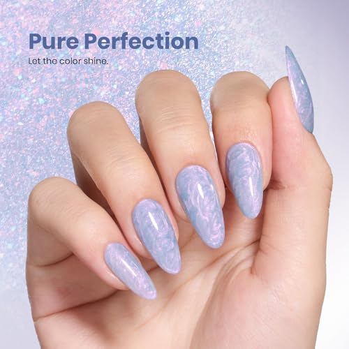 Image of Beetles Pearl Gel Nail Polish - 15ml Stay Shining Lavender Nebula Gel Polish Blue Shimmer Purple Sparkle Thread Effect Nail Art Uv Led Home Salon Long-Lasting Soak-Off Nail Gel Gift for Women