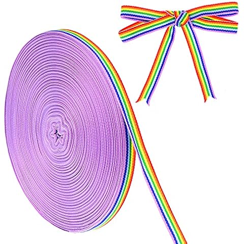 55 Yards / 50 Meters Rainbow Grosgrain Ribbons, Double Sided Rainbow Stripes Ribbons Polyester Pride Ribbon for Wrapping Gift Wedding Party Decoration DIY Handmade Crafts (1cm in Width) Cover