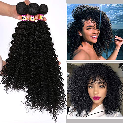 3 Bunldes Natural Black Afro Kinky Curly Weave Bundles for Wedding Party Cosplay High Tmeperature Synthetic Hair Extensions(16" 18" 20" 2#)