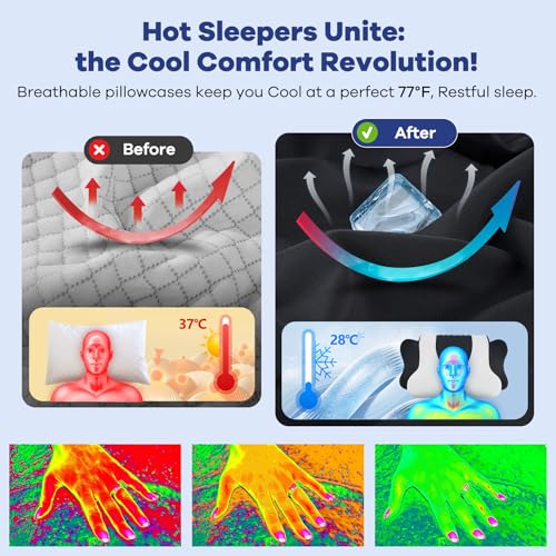 Image of Cervical Neck Pillow for Pain Relief,Cervical Pillow with Memory Foam Ergonomic Pillows with Dual Heights for Back,Stomach and Side Sleepers Kids' Floor Pillows Cushions (Dark Black, Standard 27 inchx16 inch)