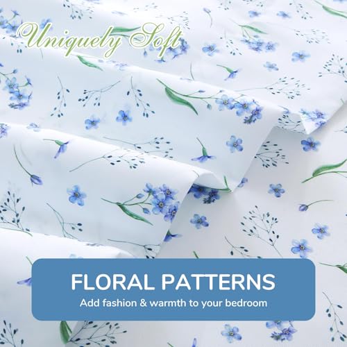 Image of MUXHOMO King Size 4 Piece Sheet Set, Soft & Breathable Sheet for Bedroom with Deep Pocket Up to 16 inch, Wrinkle-Free & Cooling Bed Sheets with Flat Sheet, Fitted Sheet & Pillowcases - Violet Flower