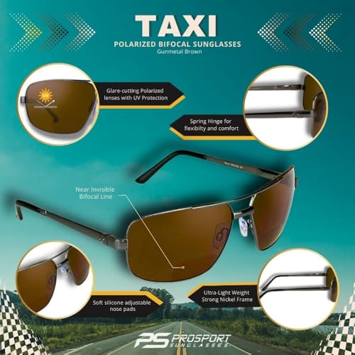 proSPORT Square Aviator Polarized Bifocal Sunglasses Readers Rectangle Fishing Driving Boating Metal Dark Grey Men Women2