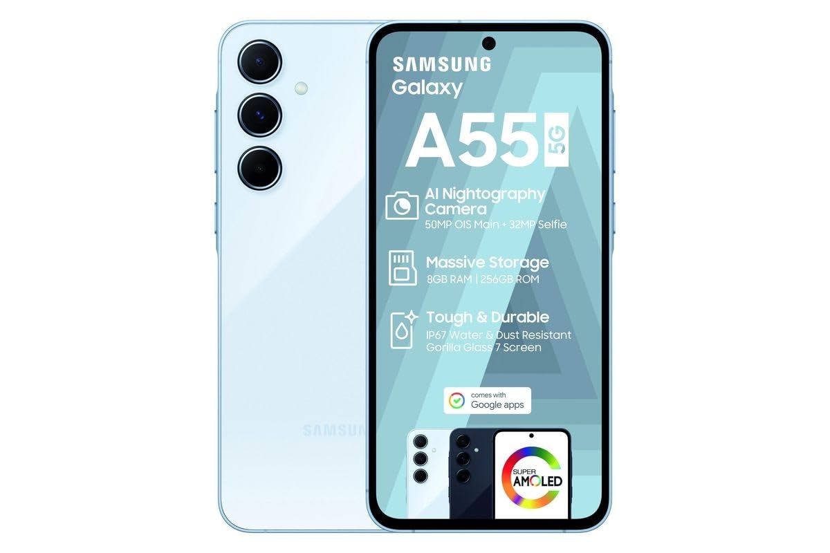 Samsung Galaxy A55 256GB 5G Dual Sim Smartphone, Awesome Iceblue